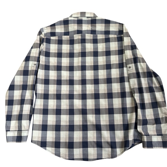 Calvin Klein Jeans Navy and Light Blue  Plaid Shirt with Snaps - Medium - Picture 8 of 13